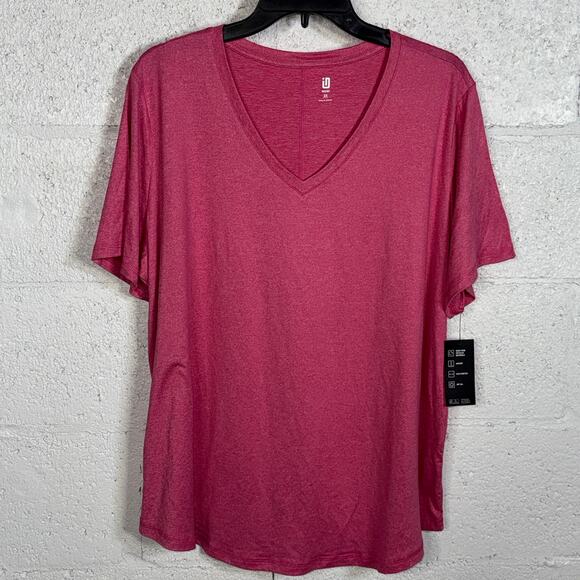 ID Ideology Plus Size Curved-Hem V-Neck Top Pink Dragon fruit 3X - Picture 1 of 6